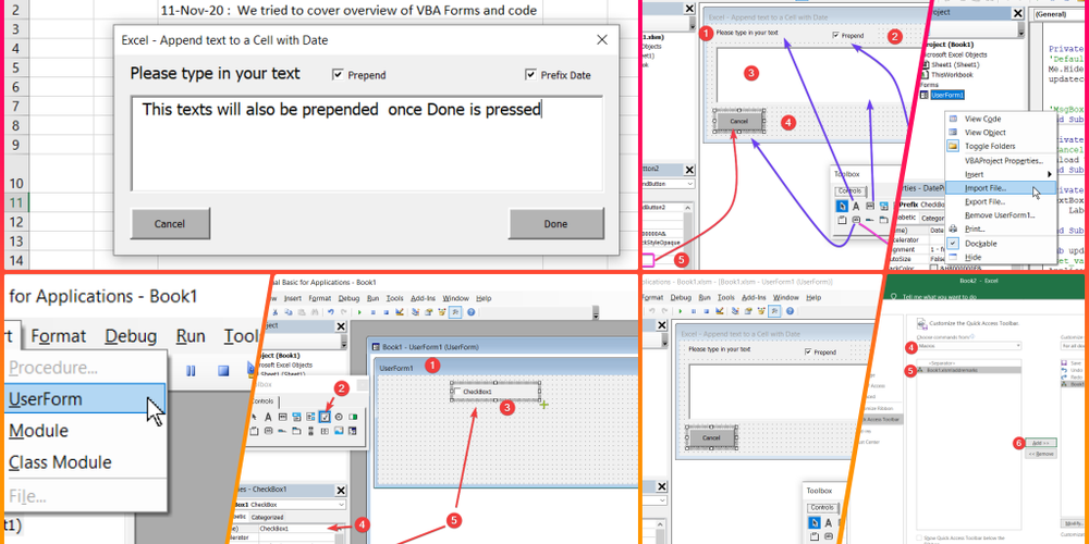 Excel pop-up box using VBA macro - Add texts with date for status