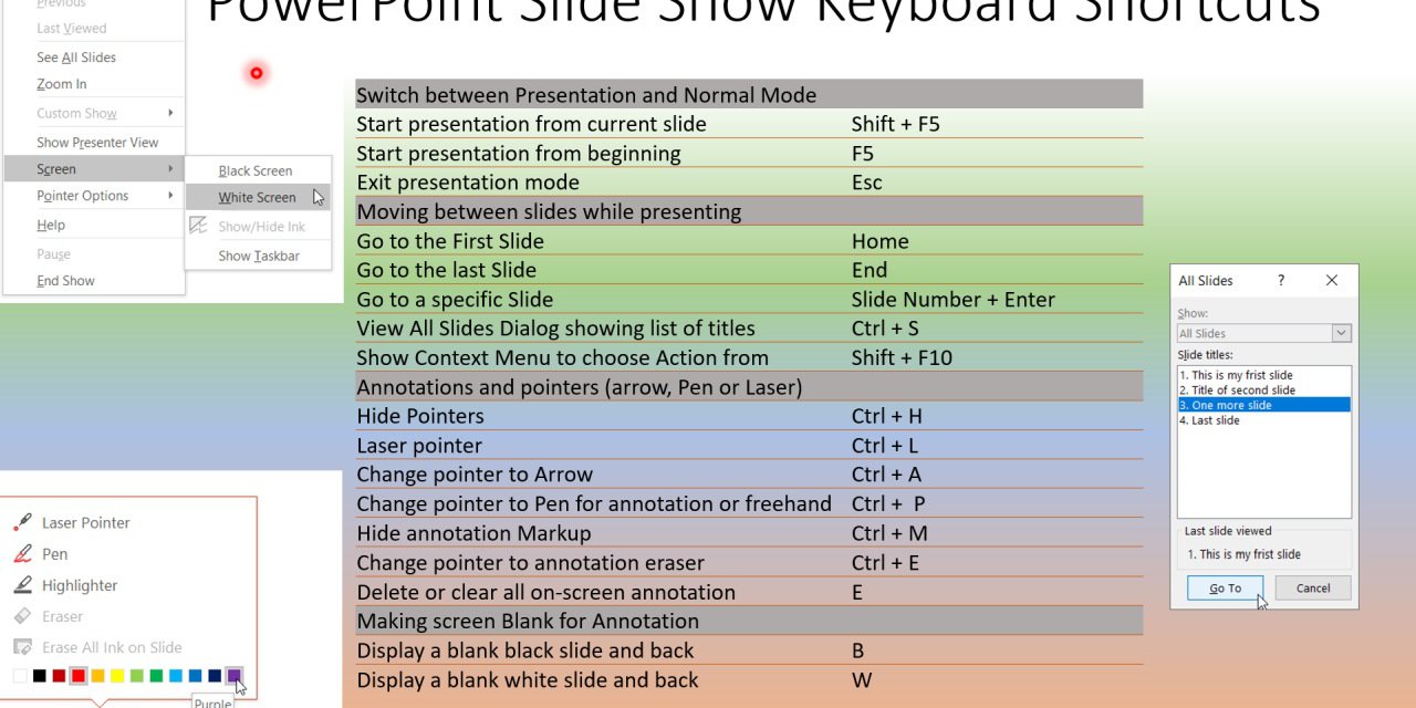 powerpoint keyboard shortcuts during presentation